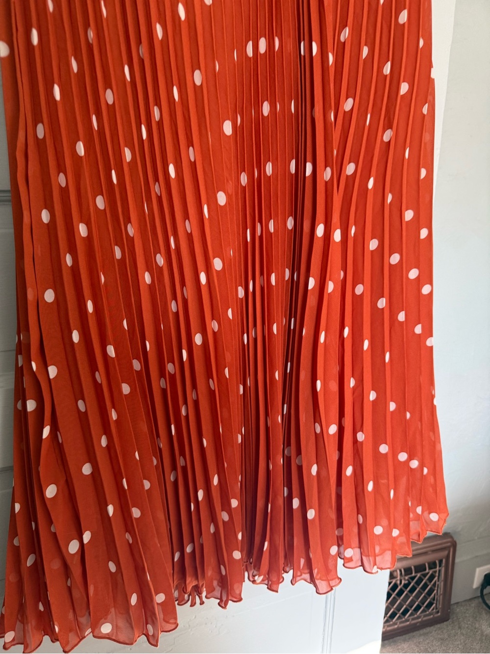 WD.NY Medi Maxi Skirt Pleats Pleated Burnt Orange White Polka Dots L Bohemian - Picture 3 of 5